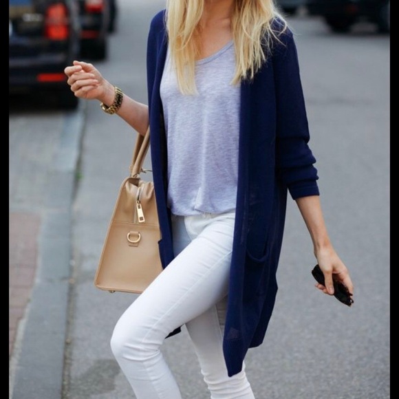 MERCER & MADISON LAMBSWOOL BLUE LONGLINE BUTTON DOWN CARDIGAN SWEATER - Picture 8 of 16